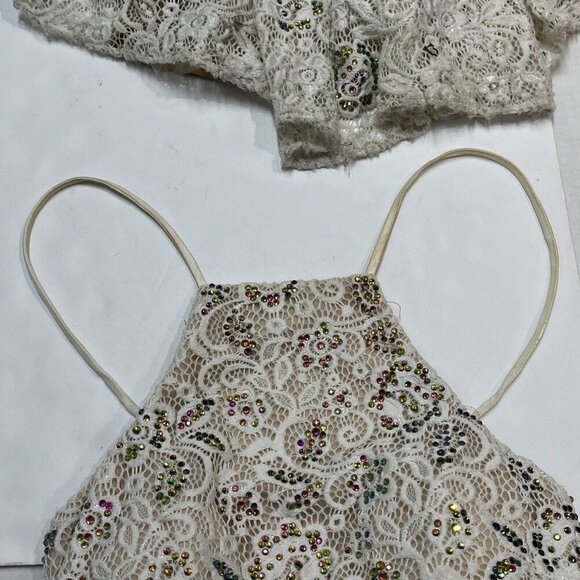 La‎ Femme 2 Piece Gown Womens 8 White Sequin Lace Halter Lace Up Slit Maxi Skirt - Picture 16 of 16